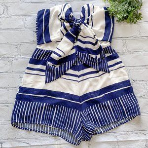 Lulus Delphi Blue White Striped Strapless Romper S